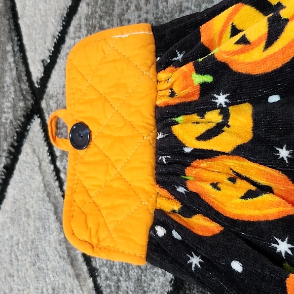 VINTAGE HANDMADE HANGING HALLOWEEN POT HOLDER DOUBLE KITCHEN TOWEL - Picture 2 of 10